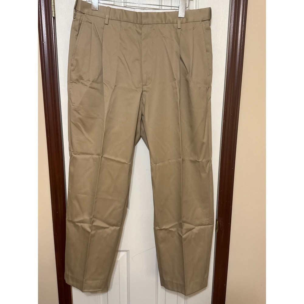 Lands' End Twill Dress Pants Pleated Traditional Fit Khaki Beige 37x29‎